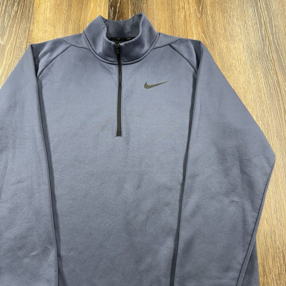 Nike Dri-Fit Sweatshirt Mens XL Blue Swoosh Check Gym Workout 1/4 Zip Sweater